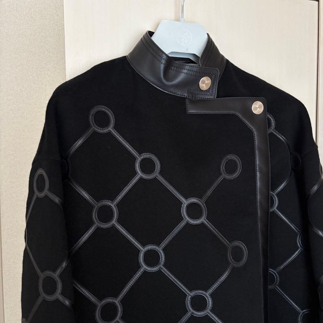 エルメス カシミヤ レザー ジャケット ポンチョ コート シェーヌダングル