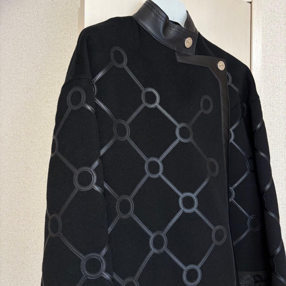 エルメス カシミヤ レザー ジャケット ポンチョ コート シェーヌダングル
