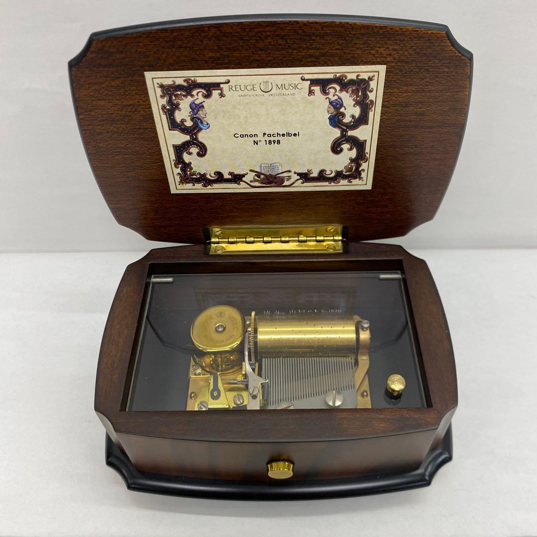 ♦︎1049 スイス製 REUGE MUSIC クルミ無垢材 象嵌細工ボックス