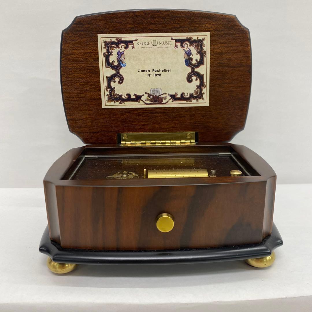 ♦︎1049 スイス製 REUGE MUSIC クルミ無垢材 象嵌細工ボックス