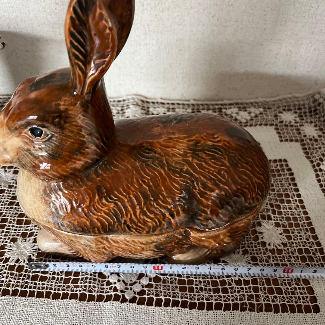 フランスアンティーク　うさぎ型テリーヌポット コーガン作 マジョリカ焼き