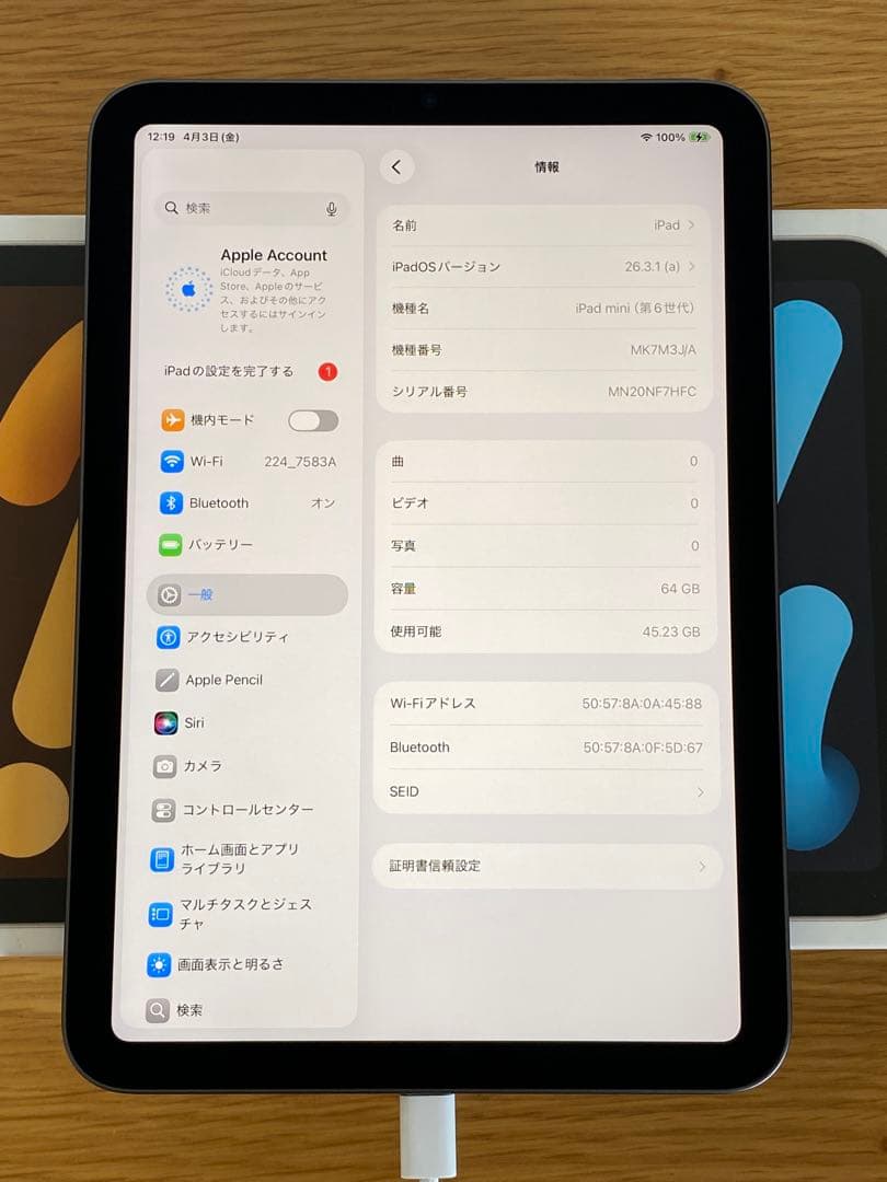 良品 iPad mini 第6世代 電池良好 iPad本体　Appleタブレット