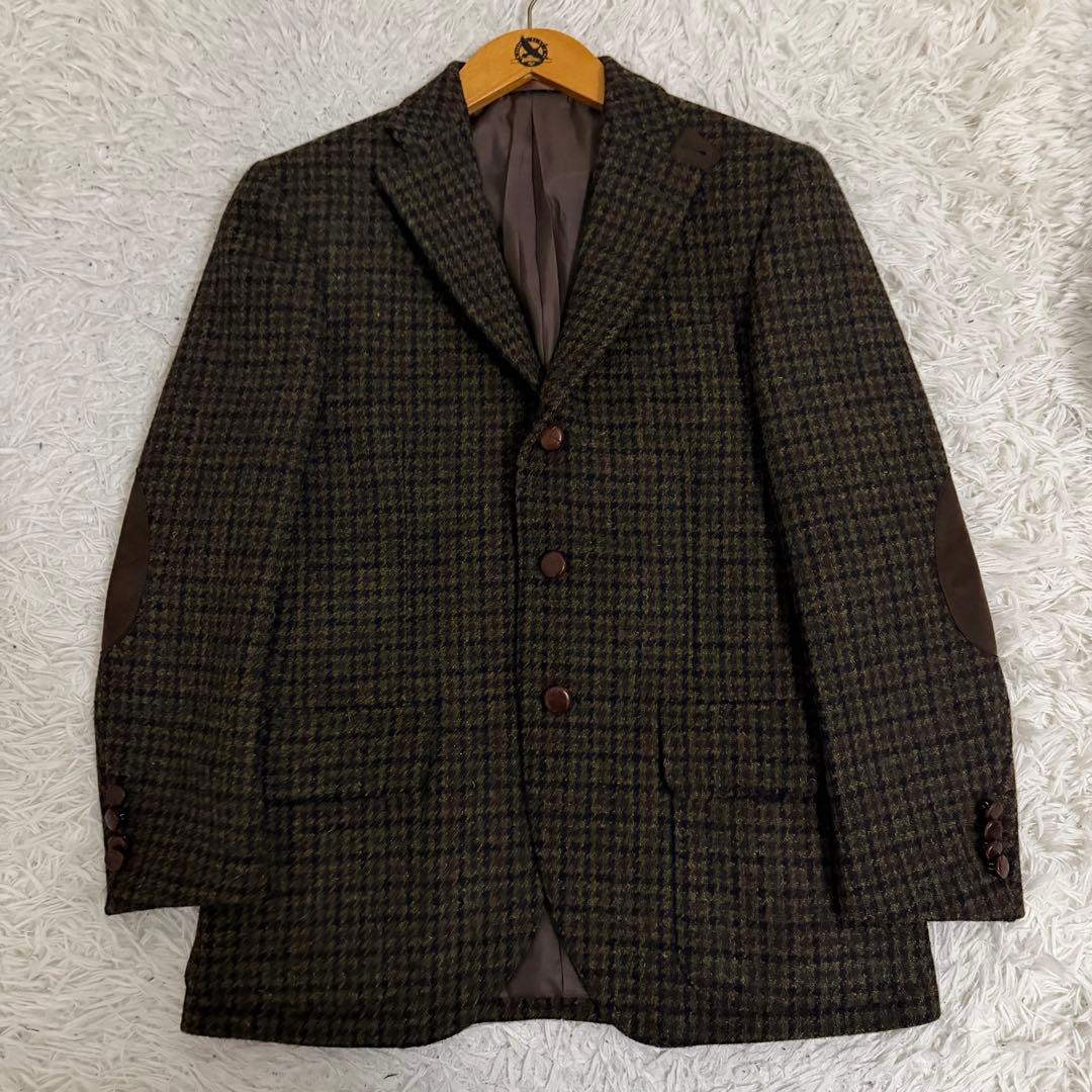 美品✨ラグラックスゴールド ジャケット ハリスツイード 千鳥格子 エルボーパッチ