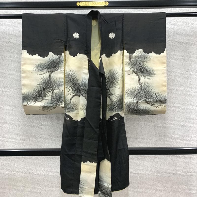 508ay61□お宮参りセミアンティーク 男児 祝い着 着物 掛着 鶴□状態良好