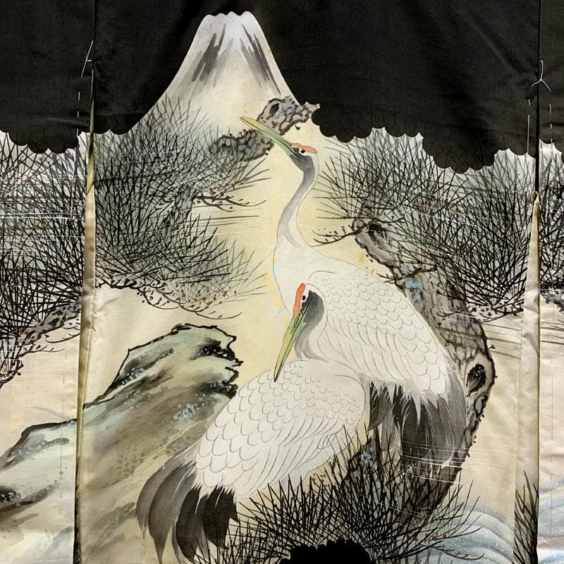 508ay61□お宮参りセミアンティーク 男児 祝い着 着物 掛着 鶴□状態良好