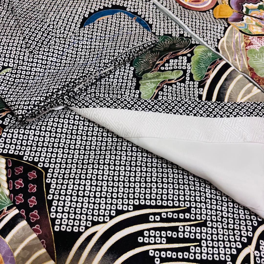【新品】正絹 京友禅 総疋田鹿子柄 金刺繍入 本金彩 お宮参り 産着 男の子 黒