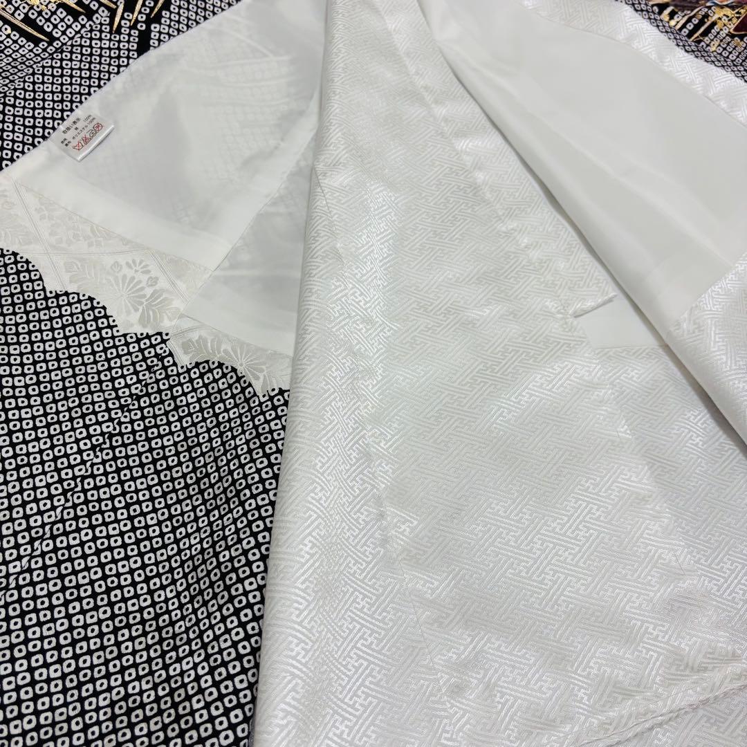 【新品】正絹 京友禅 総疋田鹿子柄 金刺繍入 本金彩 お宮参り 産着 男の子 黒