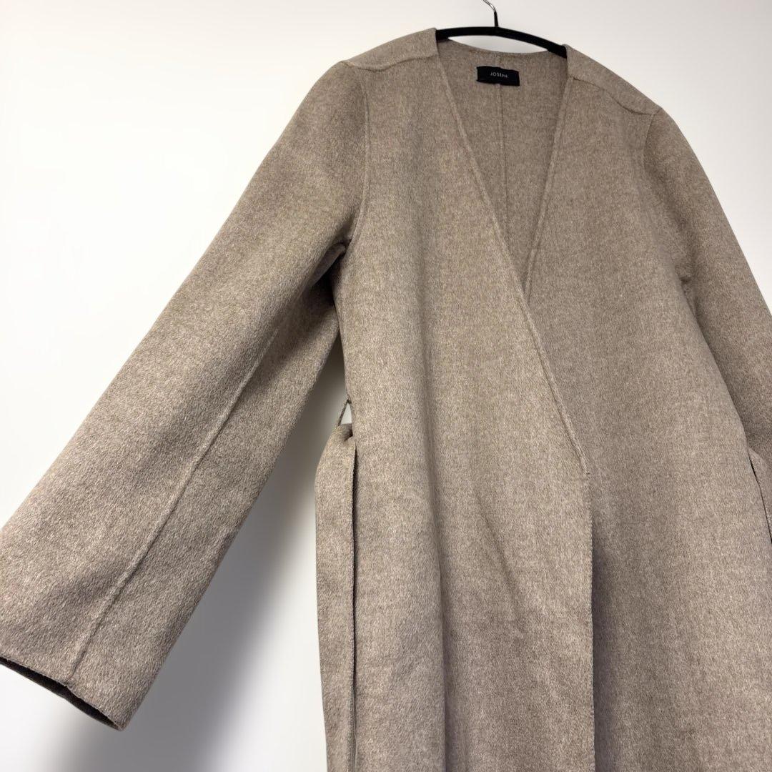ジョセフJOSEPH ロングコート　カシミヤ　ウール　ダブルフェイス　ノーカラー