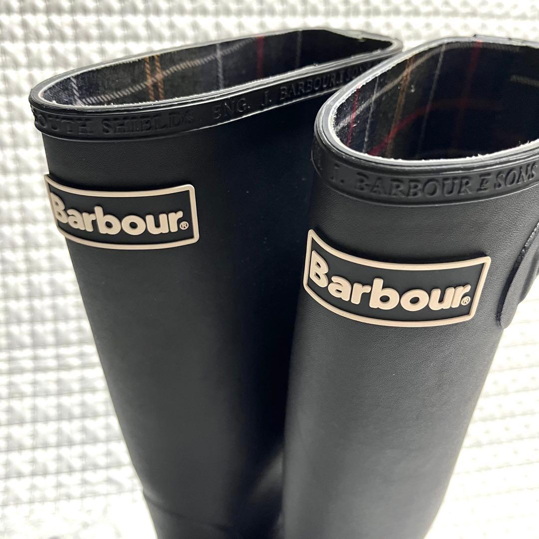 美品 Barbour バブアー サイドストラップ レインブーツ 長靴 4 黒