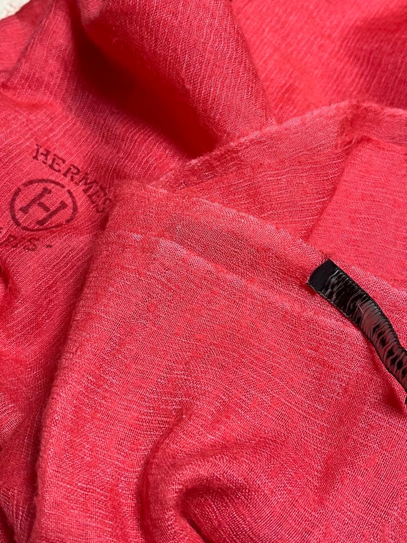 エルメス HERMESＨ柄大判ストール 春色　カシミヤ シルク サーモンピンク