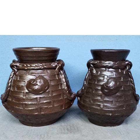 ◎希少な2点！　壺屋焼の名工　『宜保次郎』　蟹タックヮーサー　荒焼壺　未使用品