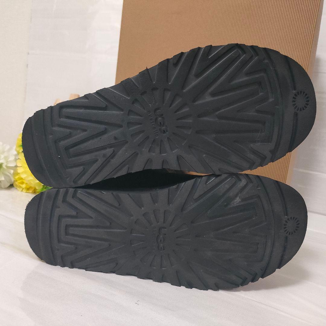 美品 アグ UGG ジョゼット レザーリボン ムートンブーツ 24cm ボア 黒