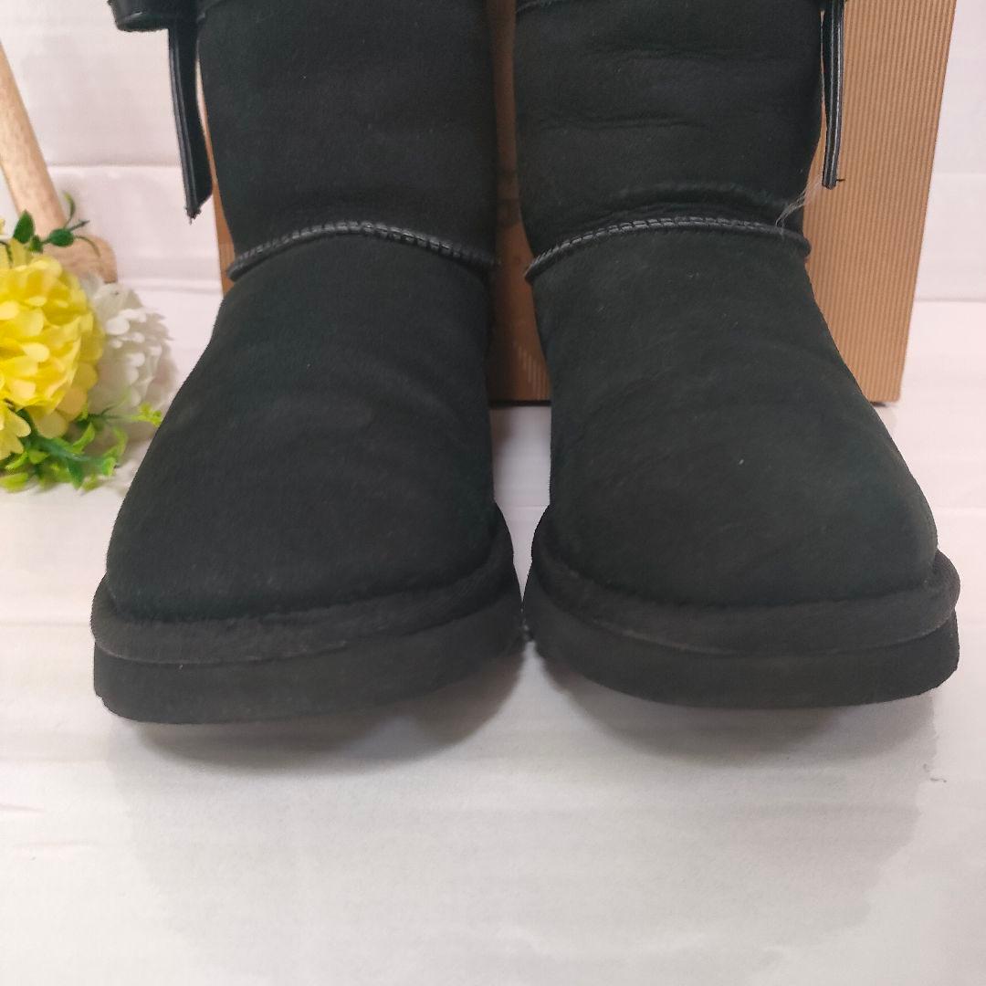 美品 アグ UGG ジョゼット レザーリボン ムートンブーツ 24cm ボア 黒