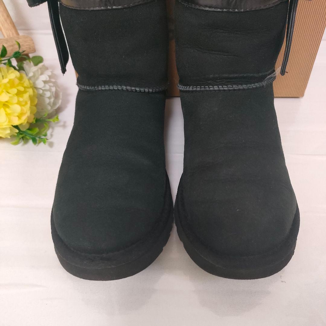 美品 アグ UGG ジョゼット レザーリボン ムートンブーツ 24cm ボア 黒