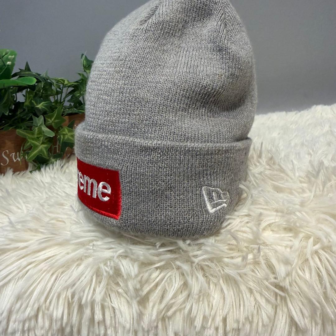 【美品】Supreme NEW ERA ニット帽 ビーニー BOXロゴ　グレー