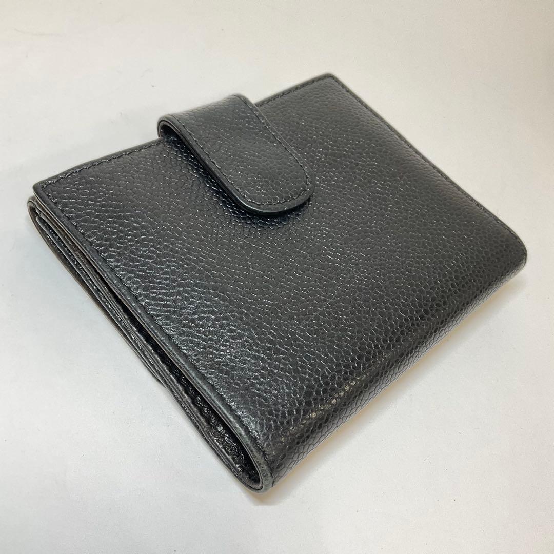 正規品　シャネル　折り財布　Wホック　キャビアスキン　ココマーク