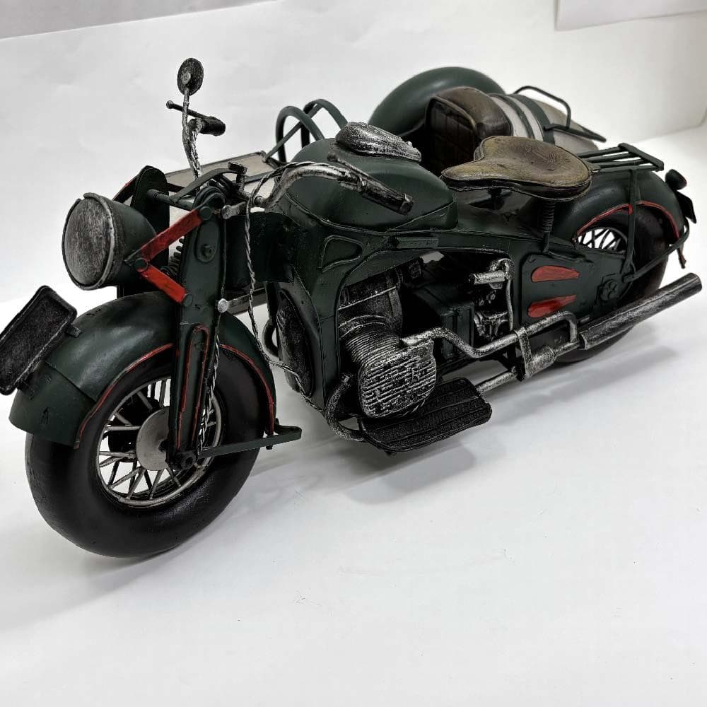  R75風 サイドカー付 オートバイ ブリキオブジェ レトロ