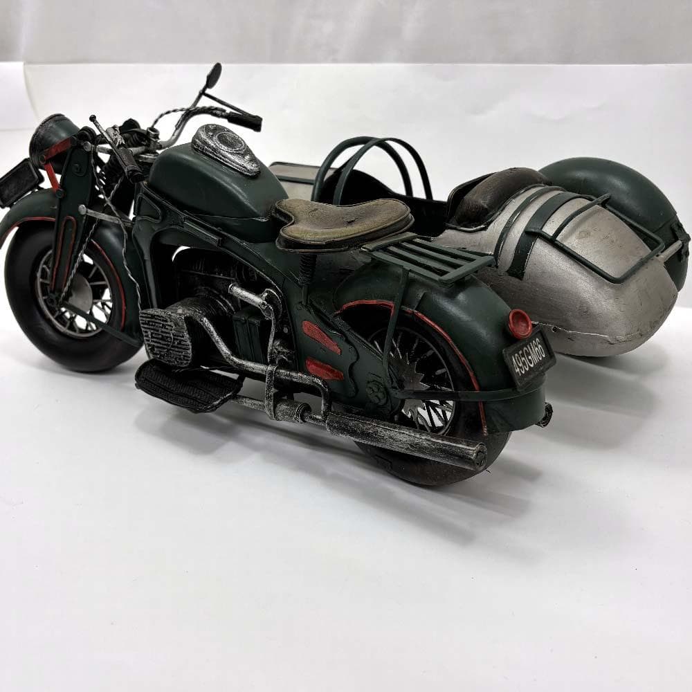  R75風 サイドカー付 オートバイ ブリキオブジェ レトロ