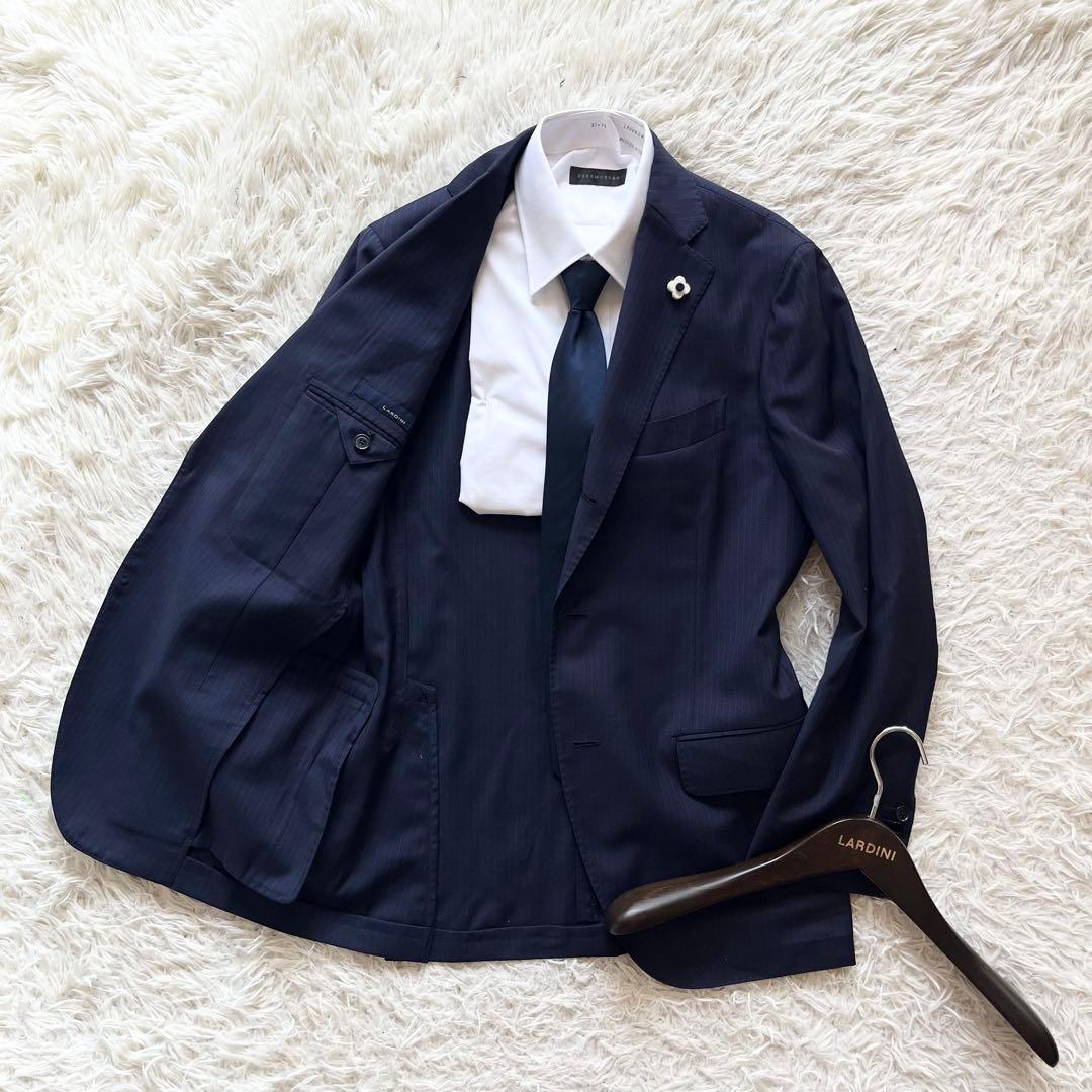 <美品>LARDINI ネイビー ウール ジャケット ブートニエール サイズ48