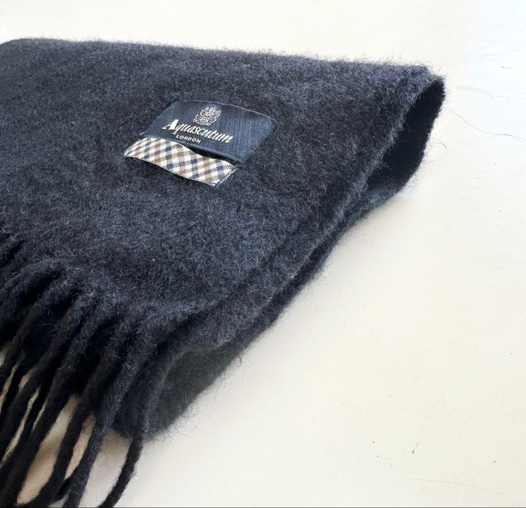 美品✨Aquascutumアクアスキュータムカシミヤマフラーブラック黒定番 人気