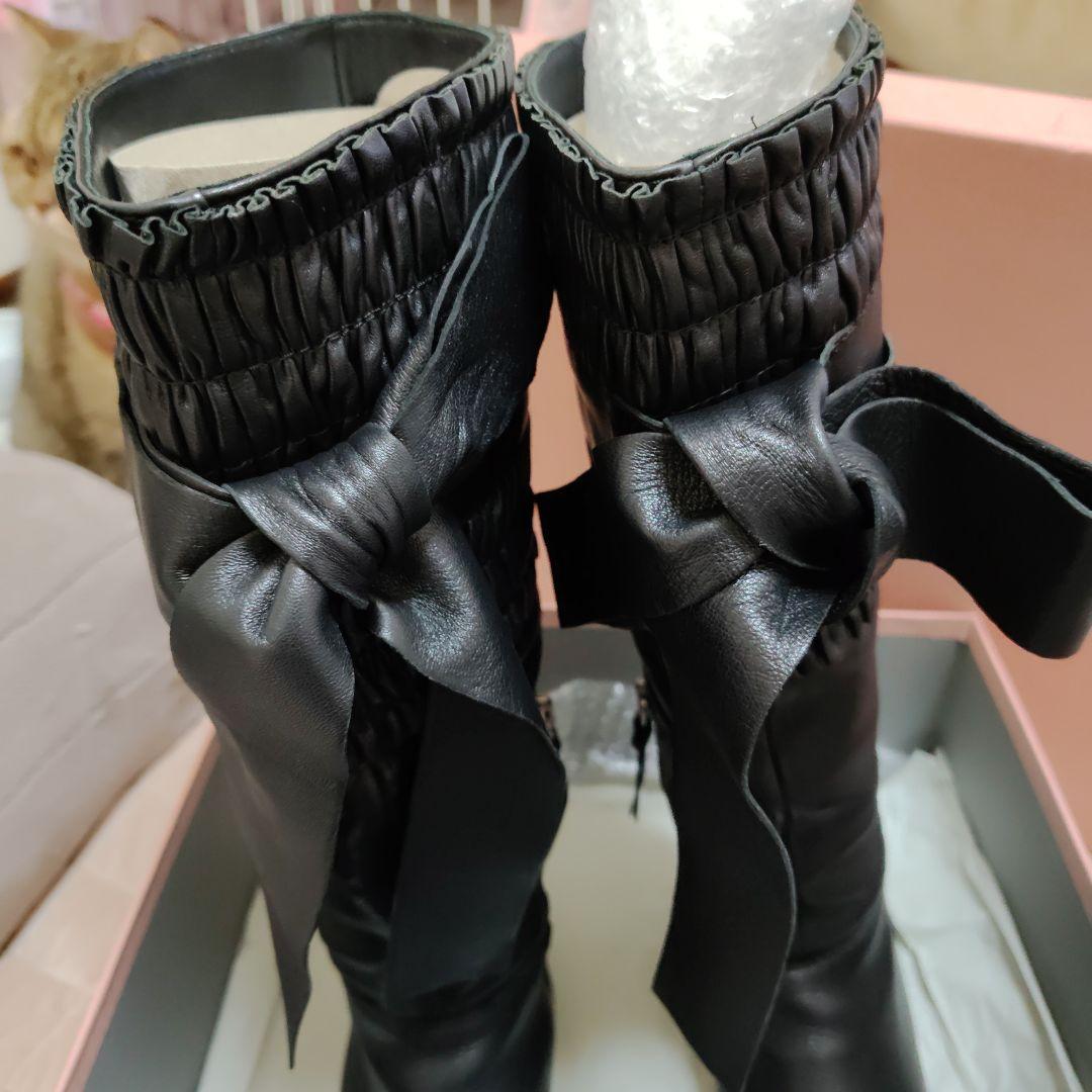 底値♪ミュウミュウ♥リボン付き黒レザーロングブーツ＆ミュウミュウメガネ