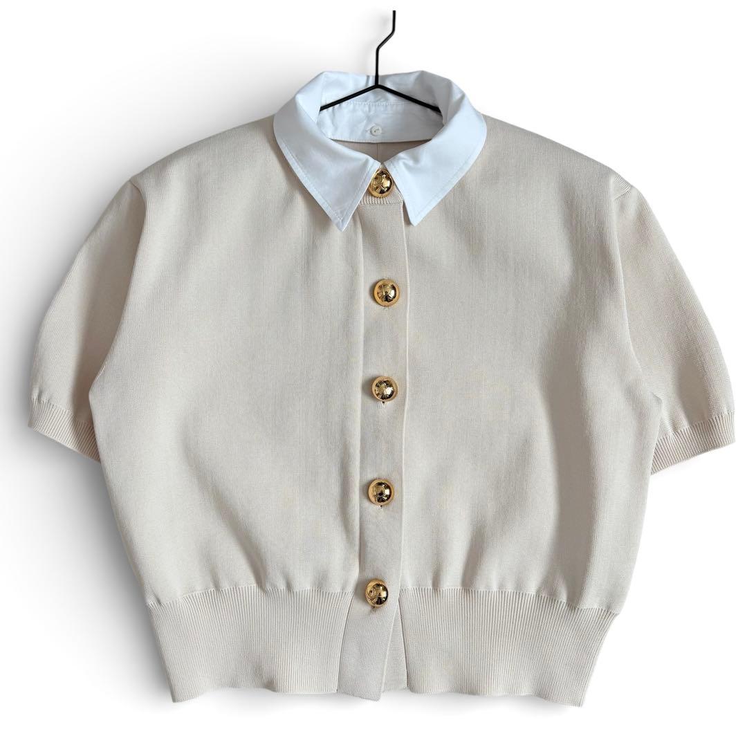ADAM ET ROPÉカラー付きハーフスリーブカーディガン 2way 25AW