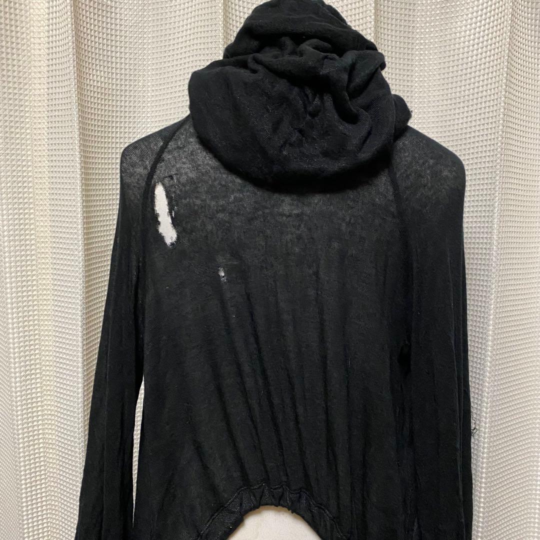 LGB フード付きブラックカーディガン バルーン袖 ダメージ有り