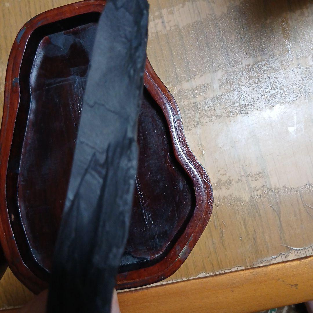 n*0様 端渓硯？木製 彫刻入り 硯