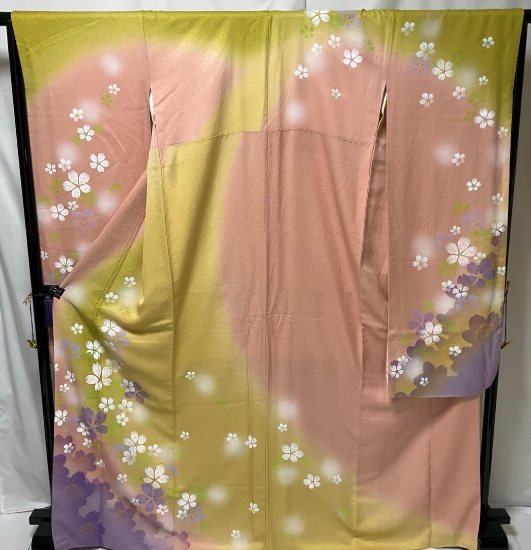 C982正絹　振袖　金通し　金駒刺繍　トールサイズ　極美品　着物