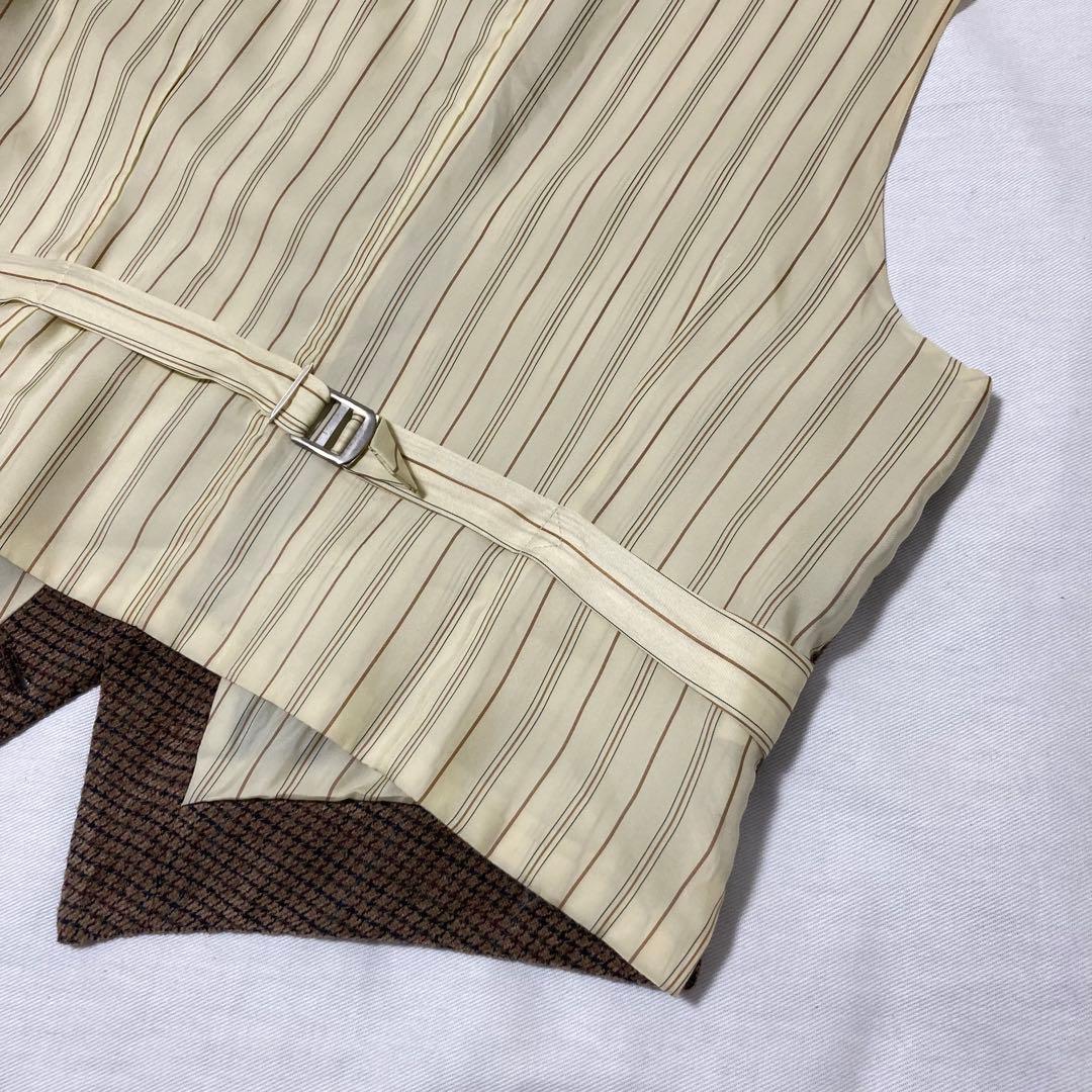 美品 五大陸 ガンクラブチェック ツイード 襟付き ウール ベスト ジレ S相当
