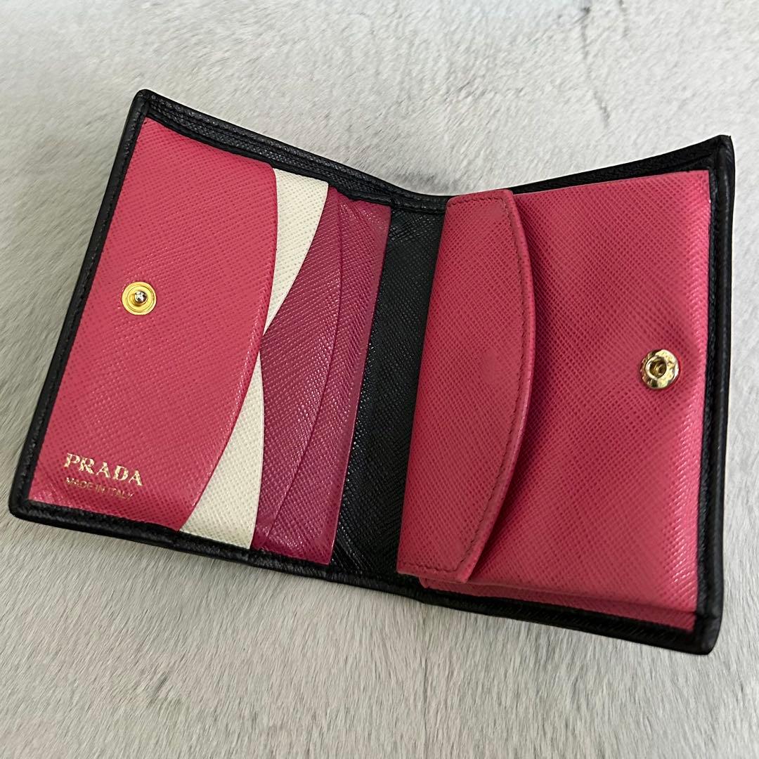PRADA プラダ　折り財布　マルチカラー　ゴールドロゴ　サフィアーノレザー