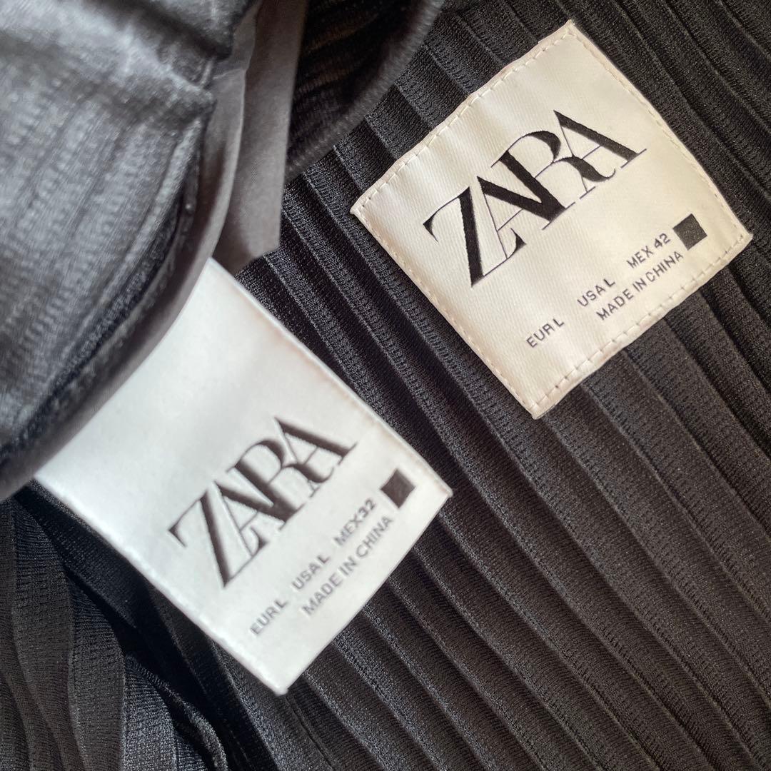 セットアップ【ZARA】プリーツジャケット　テーパードパンツ　黒　L
