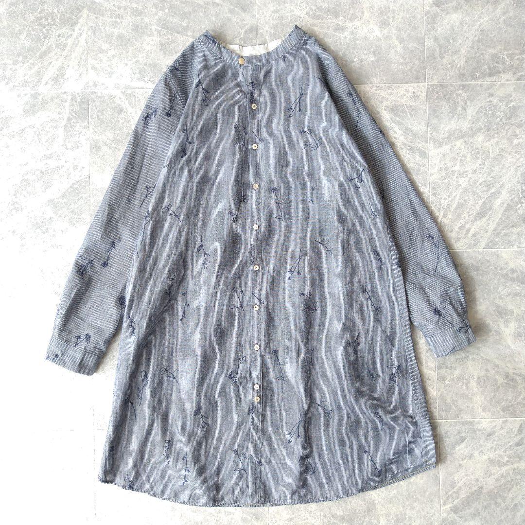 072 パラスパレス 花柄 刺繍 バンドカラー シャツ ワンピース チュニック