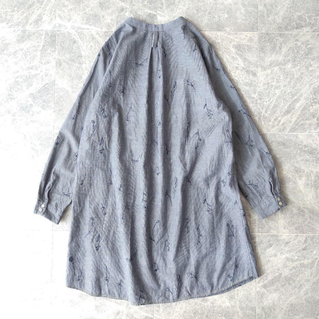 072 パラスパレス 花柄 刺繍 バンドカラー シャツ ワンピース チュニック