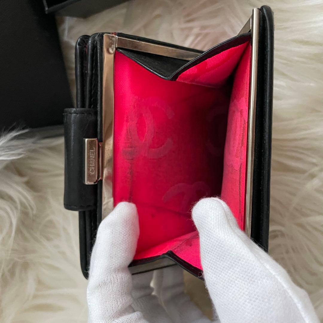 シャネル CHANEL 財布 カンボンライン 黒 ピンクココマーク がま口