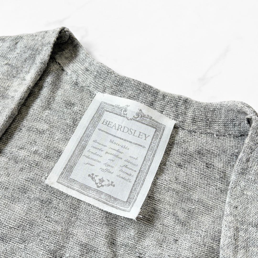 BEARDSLEY リネン100% 花 裾レース 長袖カーディガン