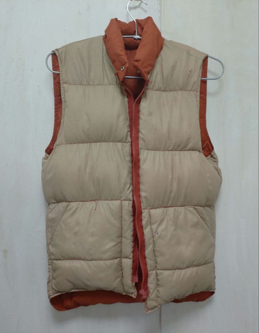 値下 70s Down Peak ダウンベスト 茶系オレンジ Vintage