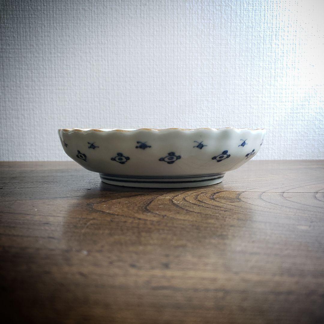 古伊万里　皿　遠景　花鳥　染付　輪花　江戸　明治　家屋　舟　山水　訳あり