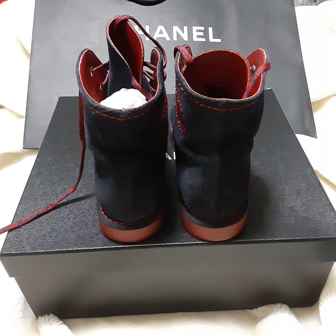 正規品.CHANE購入ブーツ.両サイド COCOマーク.ブルー レッドパイヒング