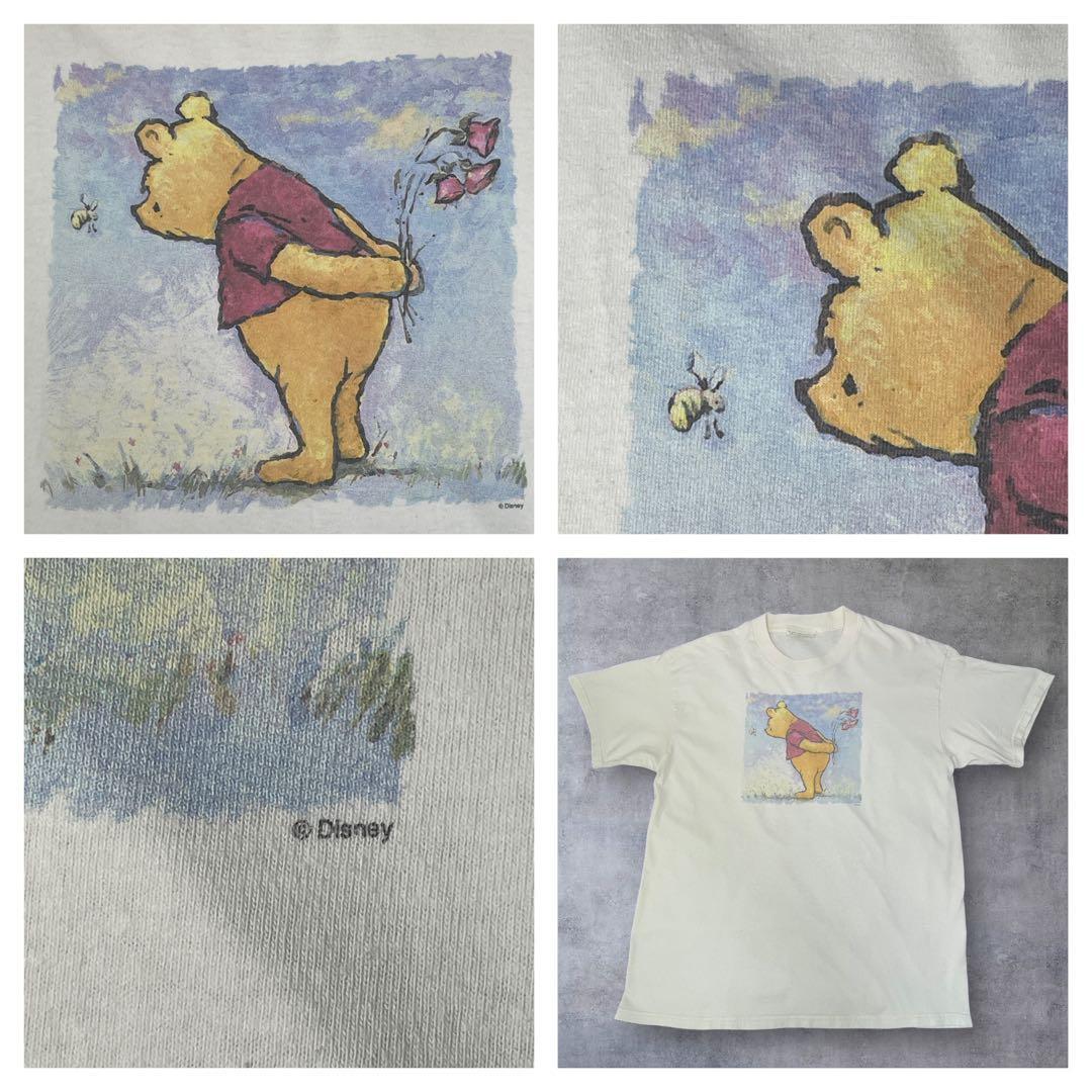 90s~00s Disney Classic Pooh水彩アートプリントTシャツ