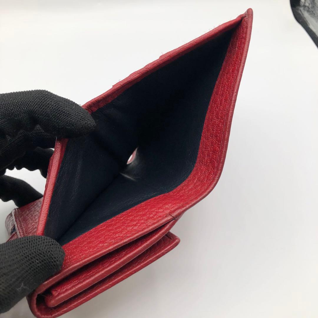グッチ 二つ折り財布 シェリーライン インターロッキング 金具 レッド レザー