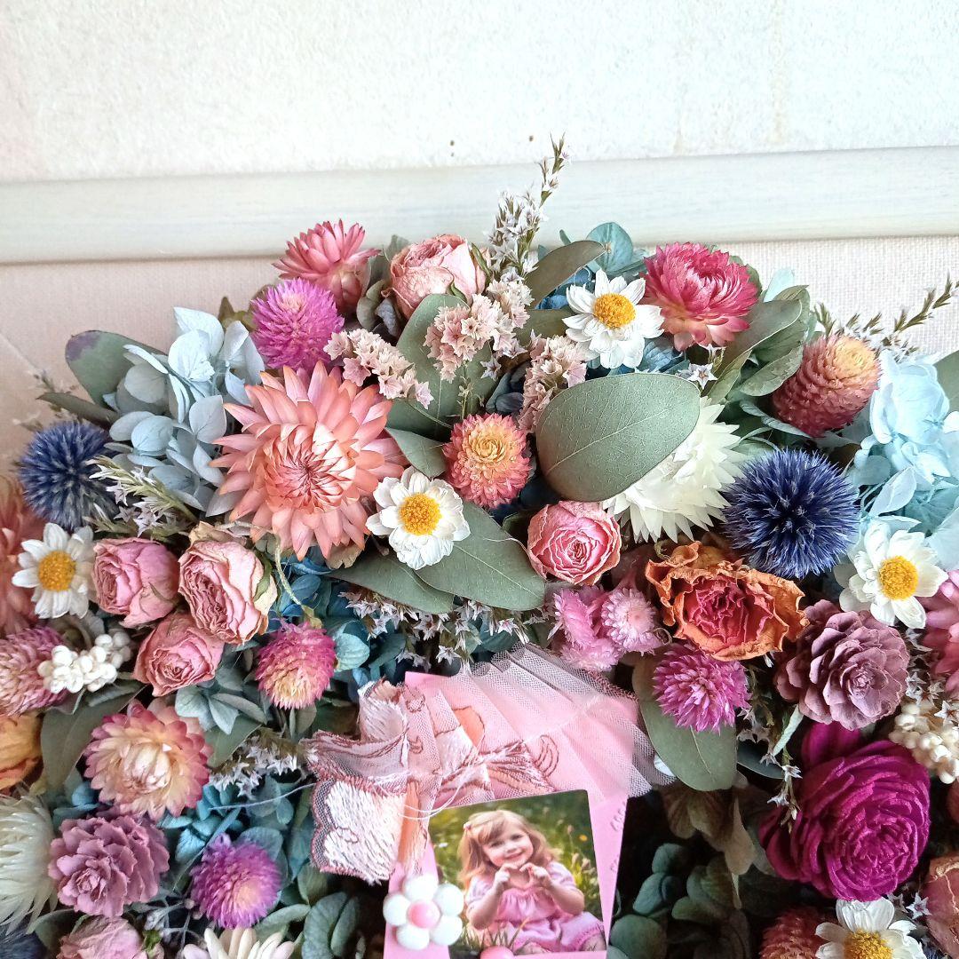 なヘぃ＆秋色紫陽花とピンク水色系小花オレンジイエロー系小花リース2個セット