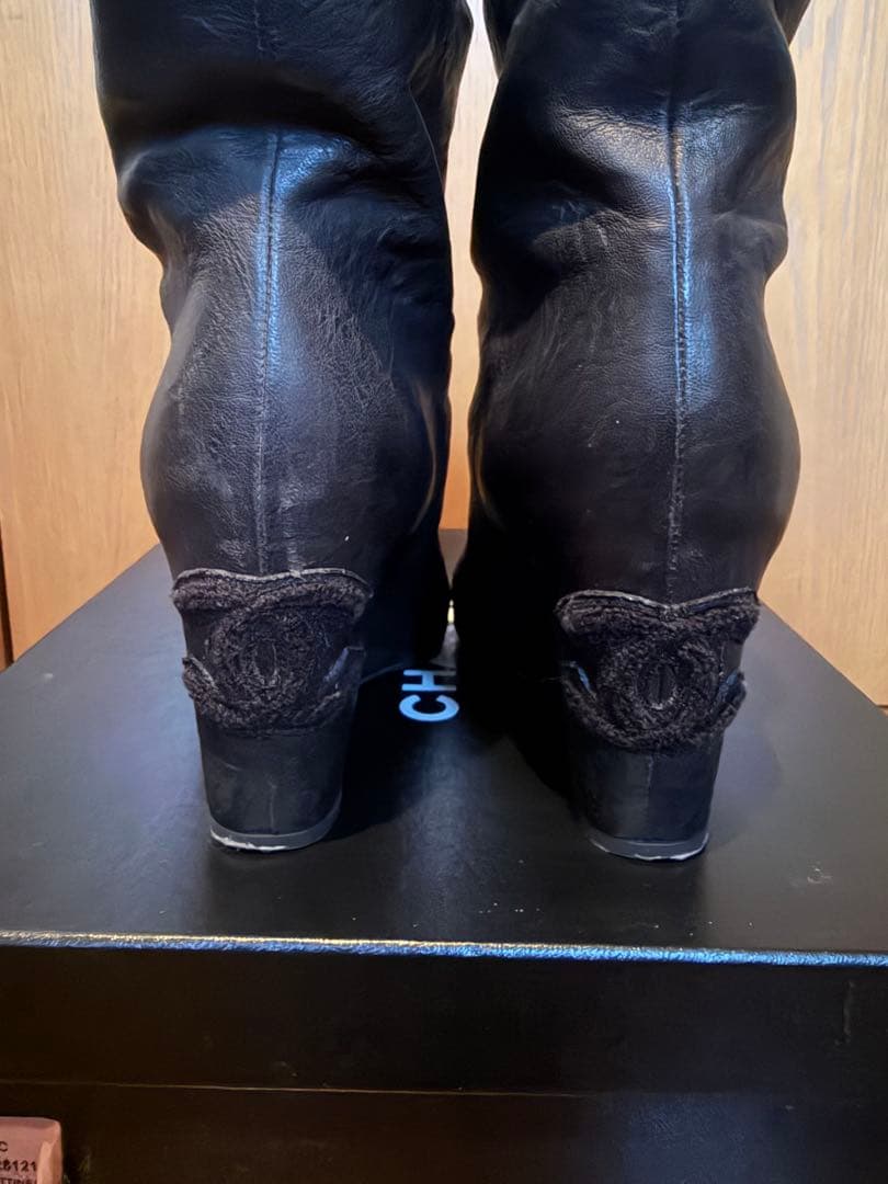 CHANEL ブラック オープントゥ ブーティ 35.5