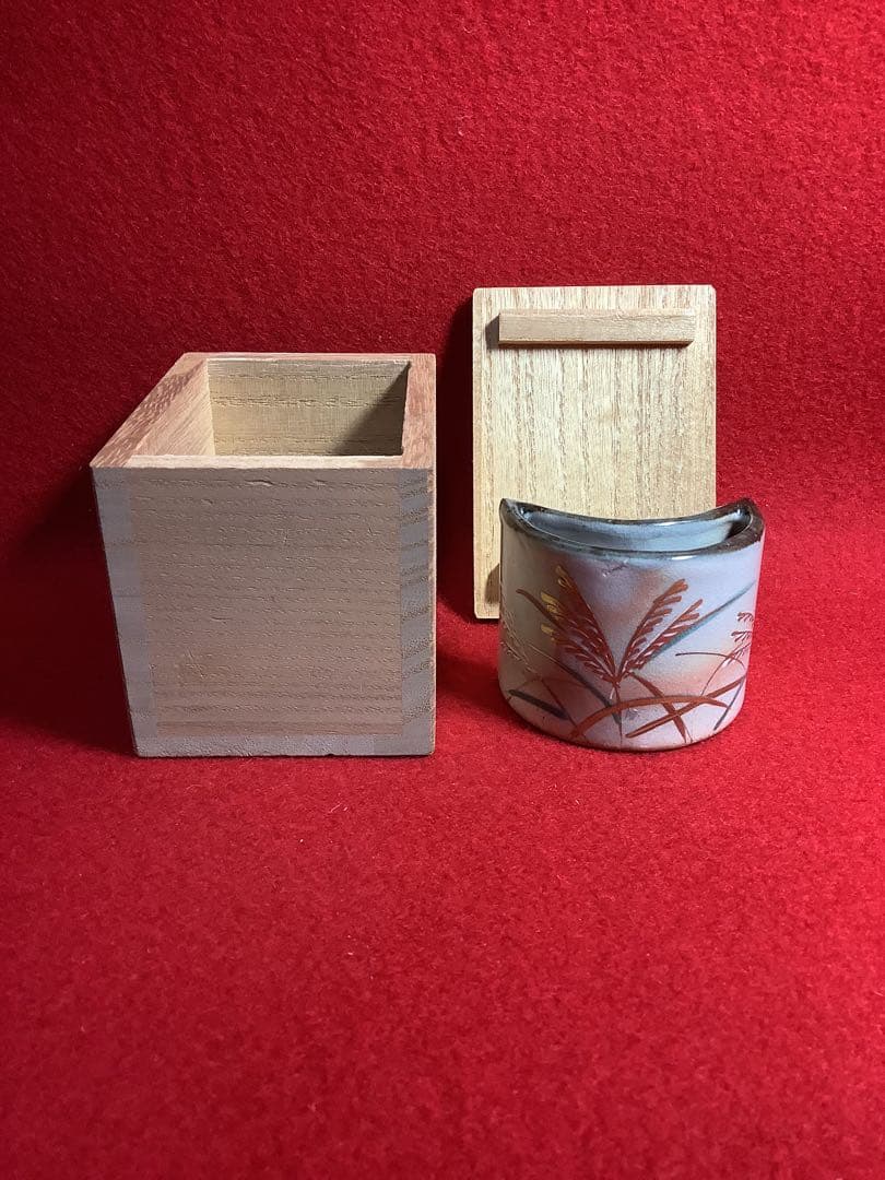蓋置　乾山写　むさし野文　紫雲造　月型【中古美品】