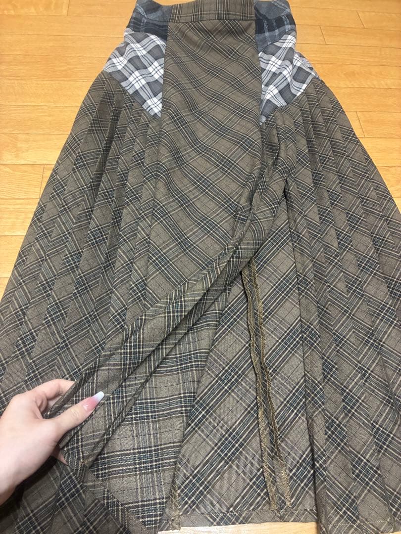 ANDMARYチェック柄プリーツロングスカート