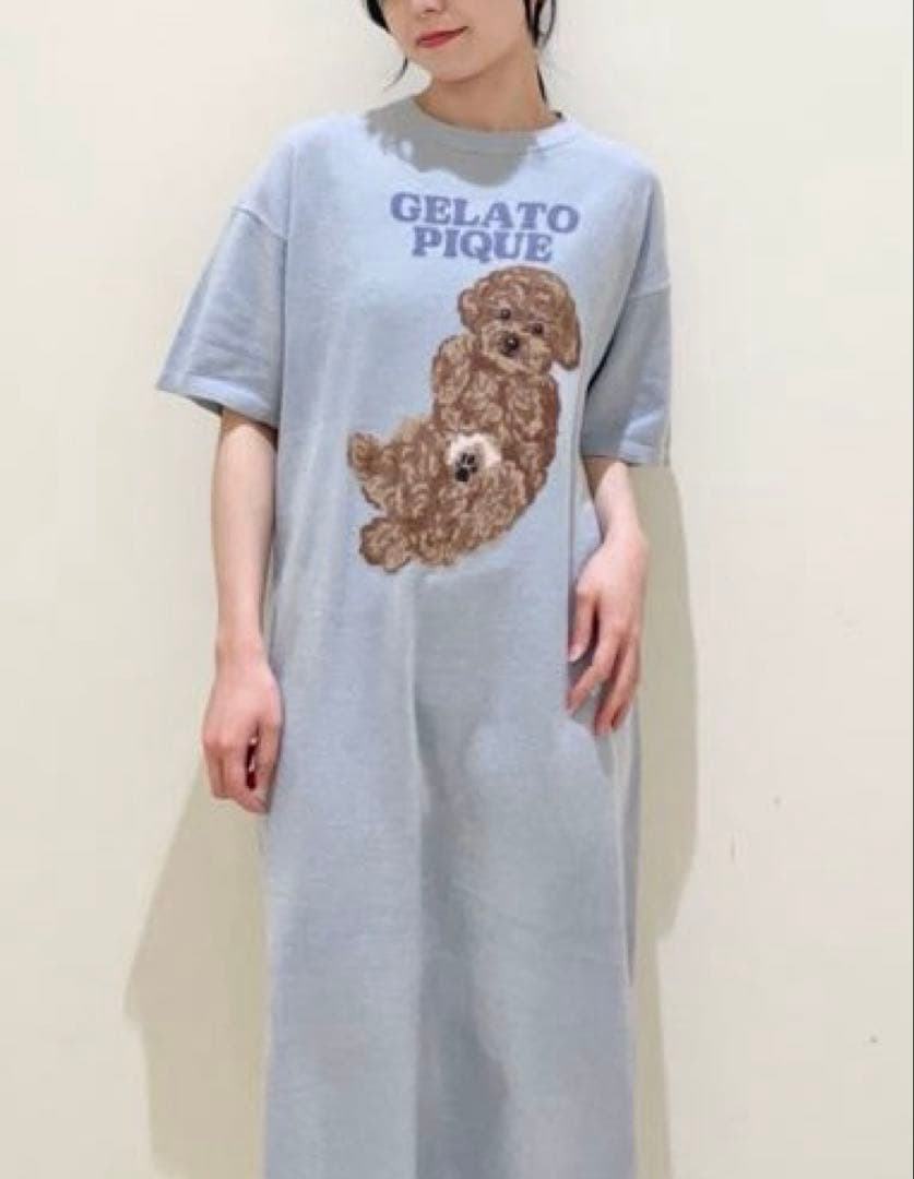 【新品】ジェラートピケ　ドッグジャガードワンピース　トイプードル柄