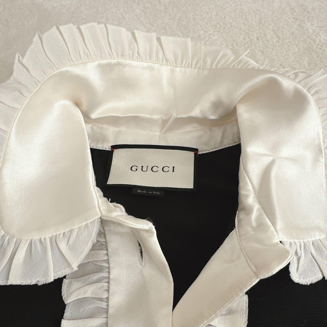 【GUCCI 】グッチ　フリル　白襟　黒ひざ丈ワンピース　フォーマル　36