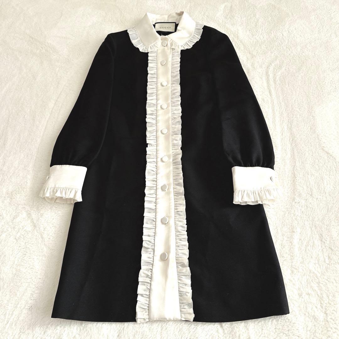 【GUCCI 】グッチ　フリル　白襟　黒ひざ丈ワンピース　フォーマル　36