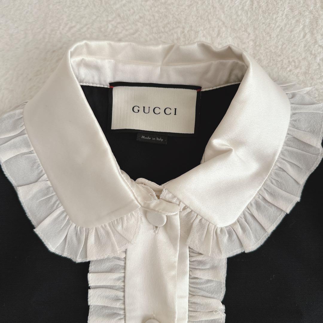 【GUCCI 】グッチ　フリル　白襟　黒ひざ丈ワンピース　フォーマル　36