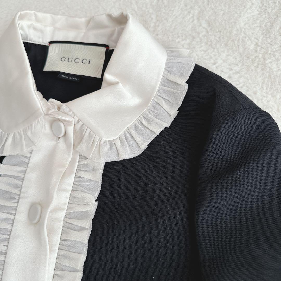 【GUCCI 】グッチ　フリル　白襟　黒ひざ丈ワンピース　フォーマル　36